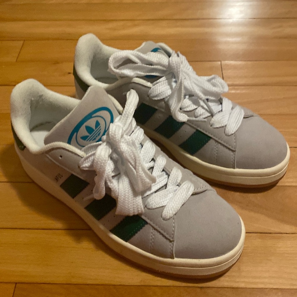 Grey and green adidas campus 00s
